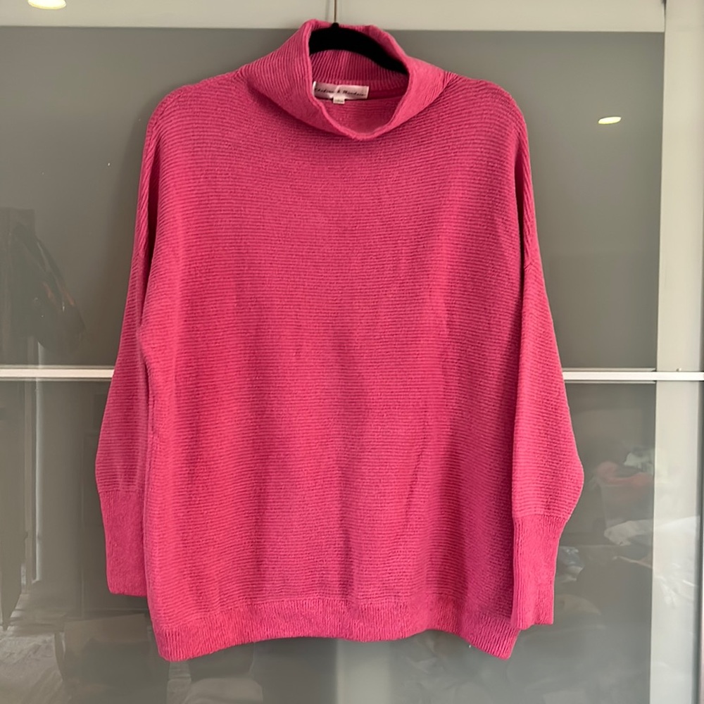 Chelsea and Theodore funnel neck lipstick pink sweater small new